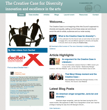 Screenshot of the Creative Case for Diversity website