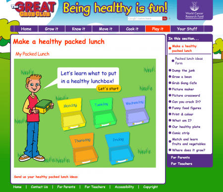 Screenshot of Great Grub Club packed lunch game