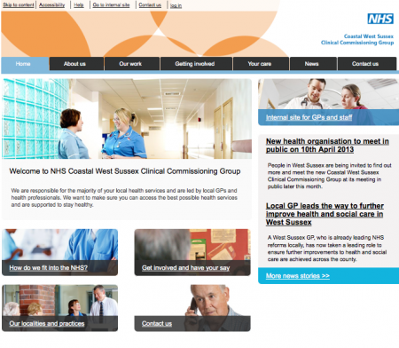 Image of the NHS Coastal West Sussex Clinical Comissioning Group web page