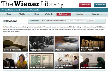 Image of the Wiener Library searchable collections page