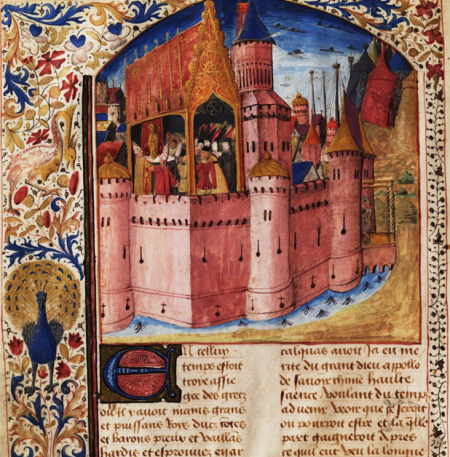 Medieval image of the Romance of Troy manuscript